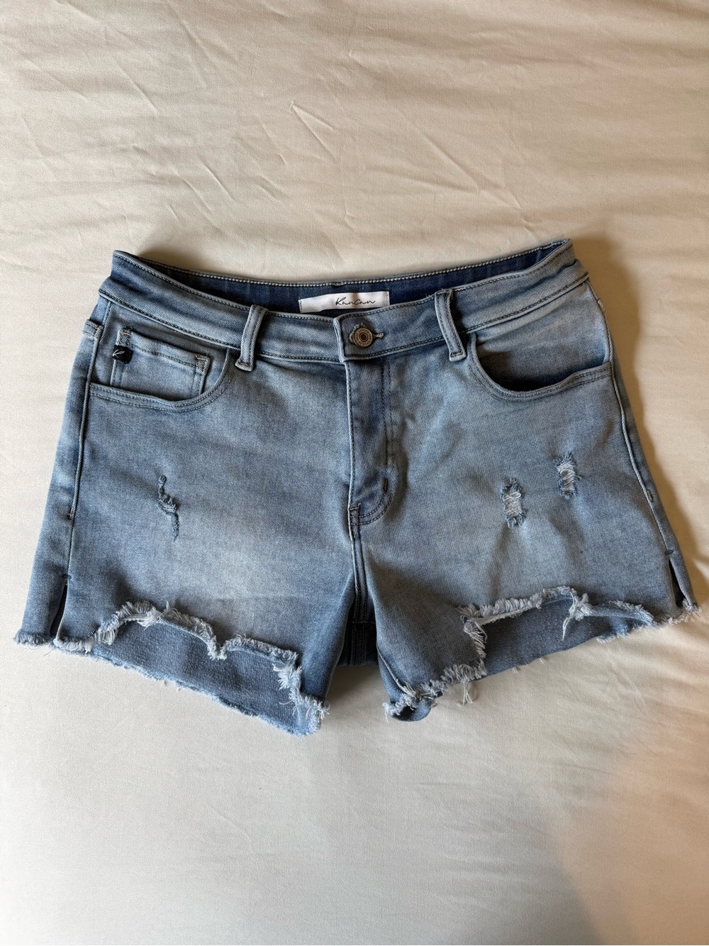 KanCan Light Blue Distressed Denim Shorts Women’s W9 28 Stretchy 3” Inseam